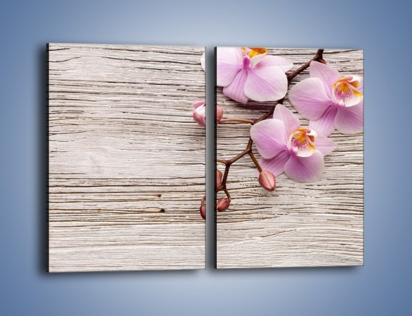 Obraz na płótnie – Kwiaty na drewnianej belce – dwuczęściowy prostokątny pionowy K825