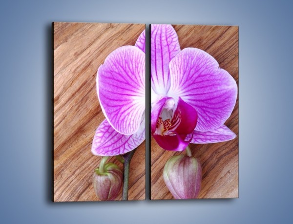 Obraz na płótnie – Kwiat na drewnianych słojach – dwuczęściowy prostokątny pionowy K850