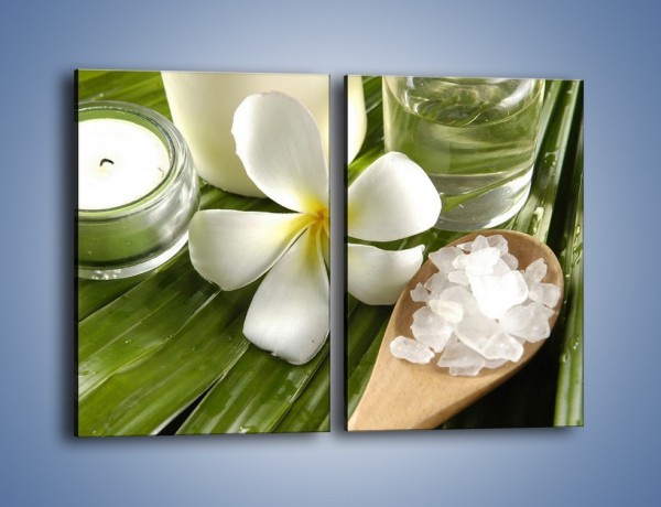 Obraz na płótnie – Sól świece i kwiat – dwuczęściowy prostokątny pionowy K903