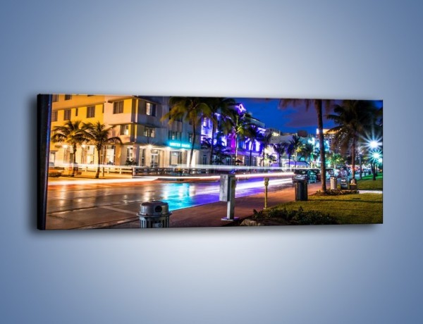 Obraz na płótnie – Ulice Miami nocą – jednoczęściowy panoramiczny AM536