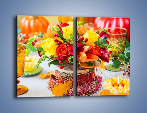 Obraz na płótnie – Jesień w bukiecie i na stole – dwuczęściowy prostokątny pionowy K939