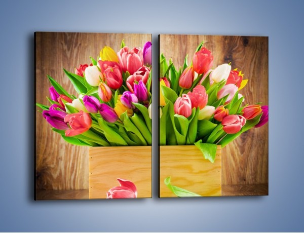 Obraz na płótnie – Skrzynia w tulipanach – dwuczęściowy prostokątny pionowy K955