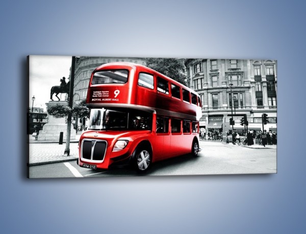 Obraz na płótnie – Czerwony bus w Londynie – jednoczęściowy panoramiczny AM540