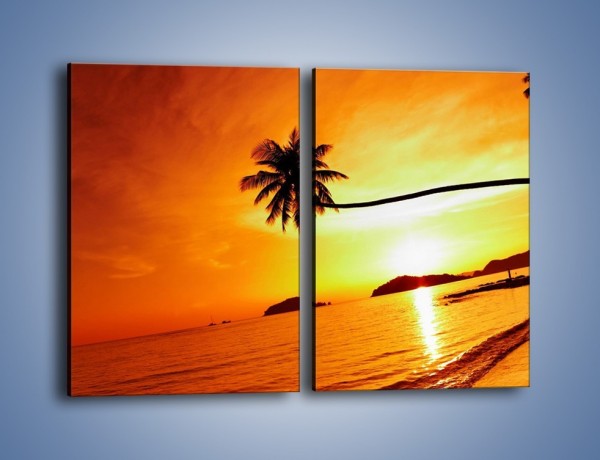 Obraz na płótnie – Palma o zachodzie słońca – dwuczęściowy prostokątny pionowy KN1077