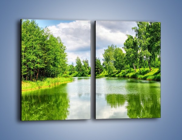 Obraz na płótnie – Spokojna woda i las – dwuczęściowy prostokątny pionowy KN1086
