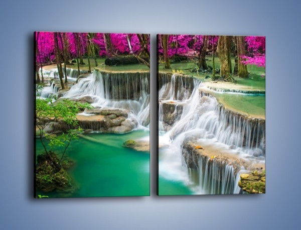 Obraz na płótnie – Purpurowy las i wodospad – dwuczęściowy prostokątny pionowy KN1099