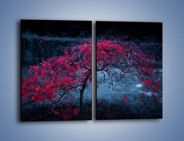 Obraz na płótnie – Czerwone płaczące drzewo – dwuczęściowy prostokątny pionowy KN1101A