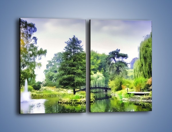 Obraz na płótnie – Drzewka woda i mostek – dwuczęściowy prostokątny pionowy KN1114