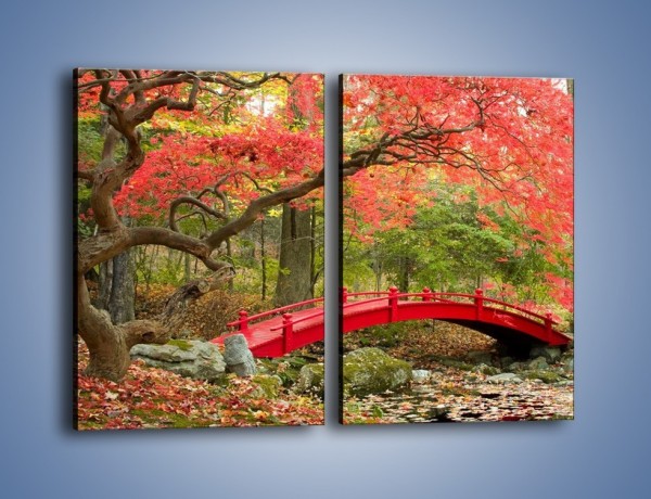 Obraz na płótnie – Czerwony most czy czerwone drzewo – dwuczęściowy prostokątny pionowy KN1122A