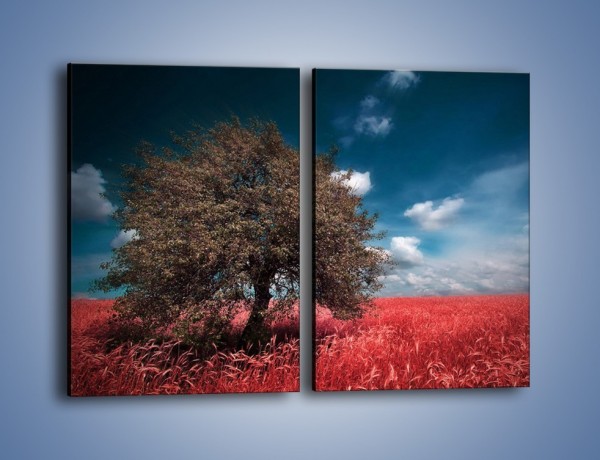 Obraz na płótnie – Drzewo na czerwonej łące – dwuczęściowy prostokątny pionowy KN1246A