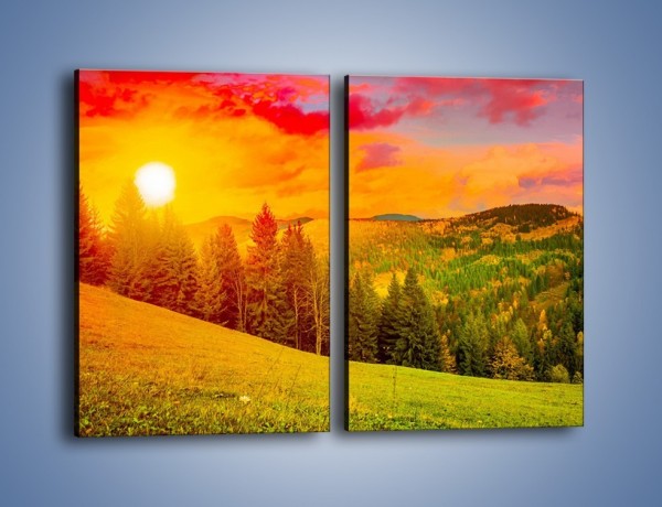 Obraz na płótnie – Zachód słońca za drzewami – dwuczęściowy prostokątny pionowy KN150
