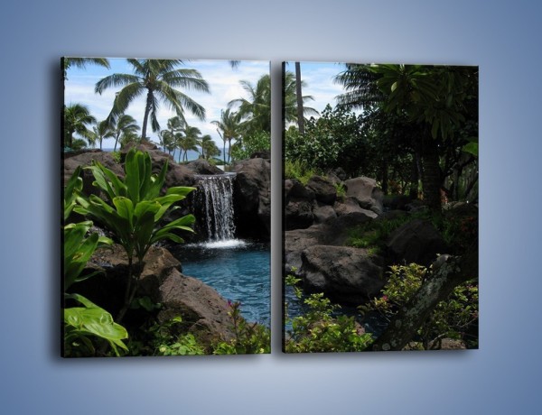 Obraz na płótnie – Wodospad wśród palm – dwuczęściowy prostokątny pionowy KN208