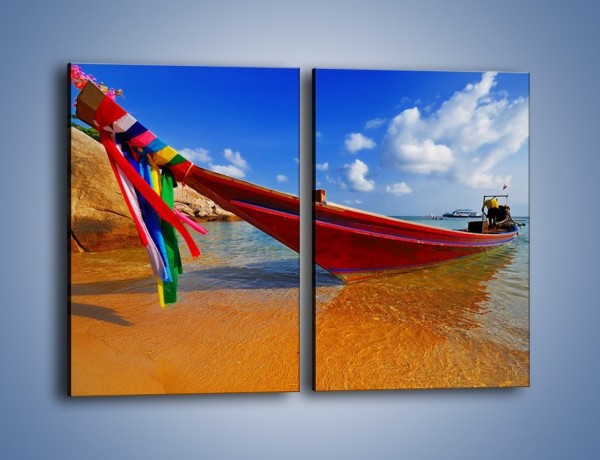 Obraz na płótnie – Kolorowa łódź na brzegu – dwuczęściowy prostokątny pionowy KN415