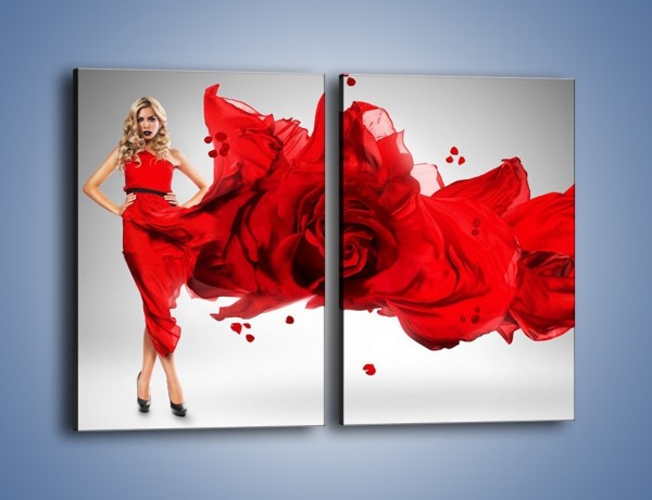 Obraz na płótnie – Czerwona róża i kobieta – dwuczęściowy prostokątny pionowy L144