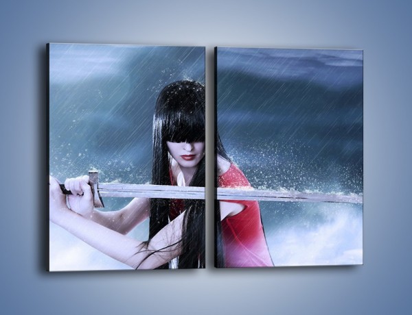 Obraz na płótnie – Miecz kobieta i deszcz – dwuczęściowy prostokątny pionowy L298
