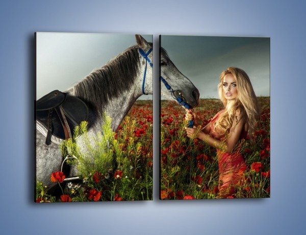Obraz na płótnie – Kobieta koń i polana maków – dwuczęściowy prostokątny pionowy L333