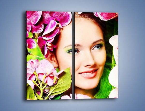 Obraz na płótnie – Kobieta ubrana w kwiaty – dwuczęściowy prostokątny pionowy L336