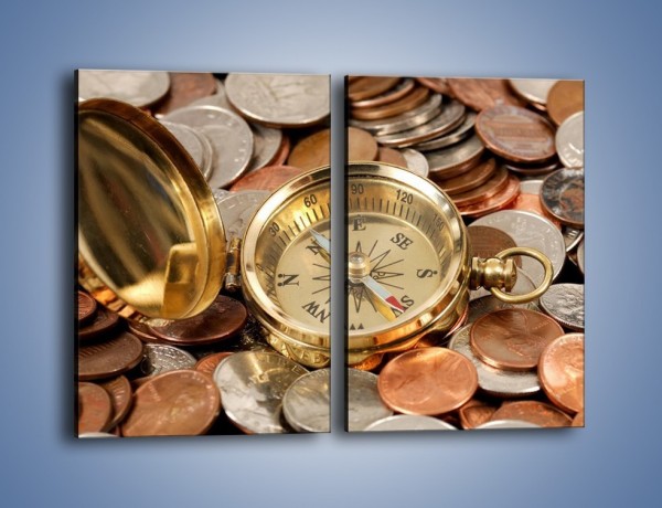 Obraz na płótnie – Kompas zatopiony w monetach – dwuczęściowy prostokątny pionowy O089