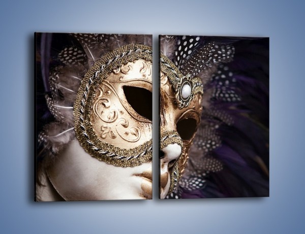 Obraz na płótnie – Mroczna maska i pióra – dwuczęściowy prostokątny pionowy O206