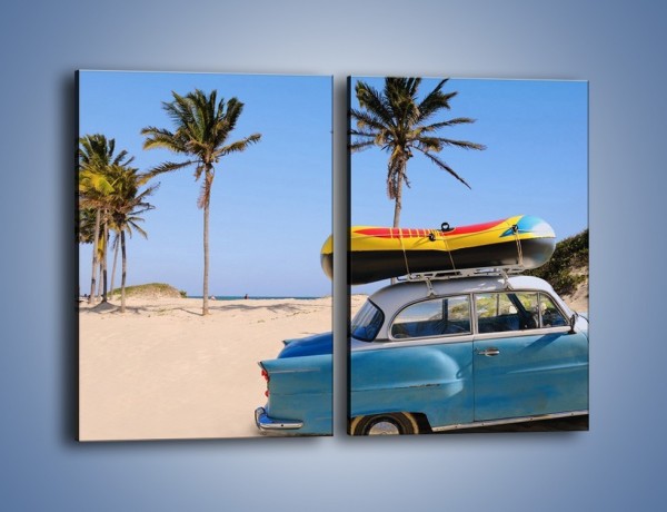 Obraz na płótnie – Zabytkowy samochód na kubańskiej plaży – dwuczęściowy prostokątny pionowy TM021