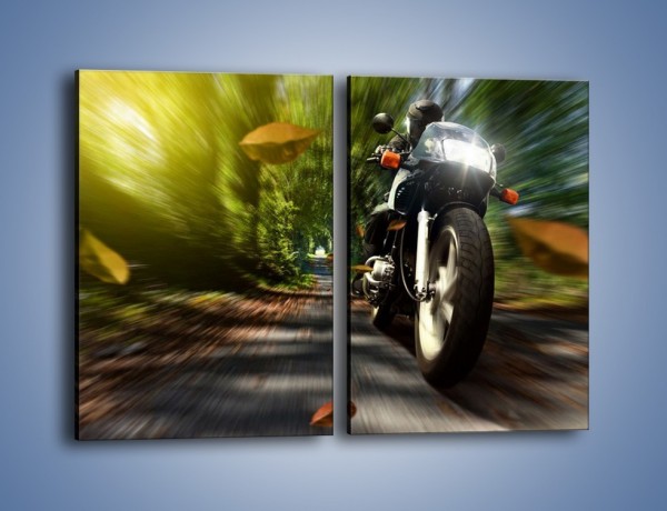 Obraz na płótnie – Jazda na motocyklu leśną dróżką – dwuczęściowy prostokątny pionowy TM153