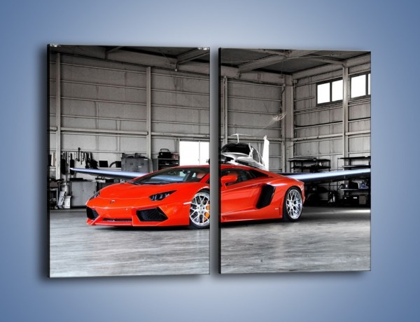 Obraz na płótnie – Lamborghini Aventador w hangarze – dwuczęściowy prostokątny pionowy TM191