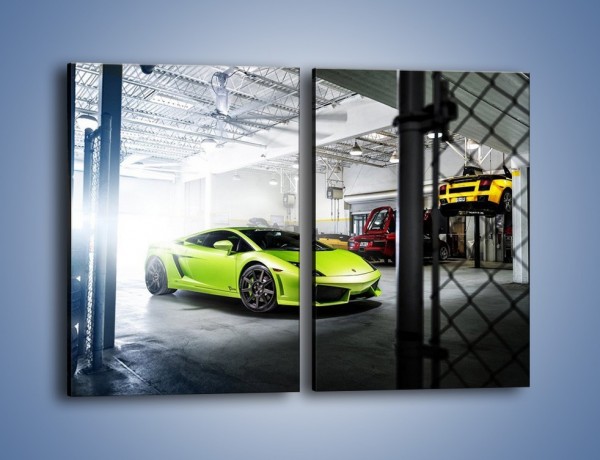 Obraz na płótnie – Limonkowe Lamborghini Gallardo w garażu – dwuczęściowy prostokątny pionowy TM206