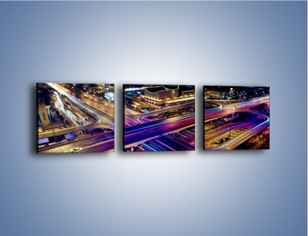 Obraz na płótnie – Skrzyżowanie autostrad nocą w ruchu – trzyczęściowy AM087W1