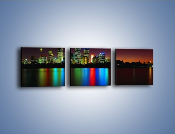 Obraz na płótnie – Odbicie kolorowych świateł miasta w wodzie – trzyczęściowy AM146W1