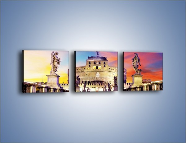 Obraz na płótnie – Zamek św. Anioła na tle kolorowego nieba – trzyczęściowy AM156W1