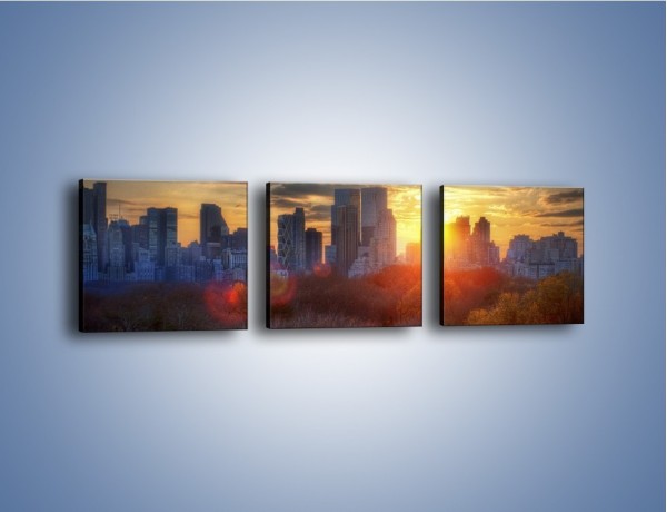 Obraz na płótnie – Wschód słońca nad miastem – trzyczęściowy AM318W1