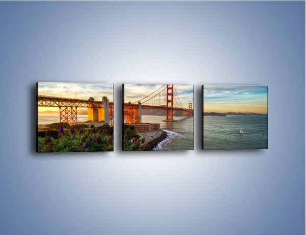 Obraz na płótnie – Most Golden Gate o zachodzie słońca – trzyczęściowy AM332W1
