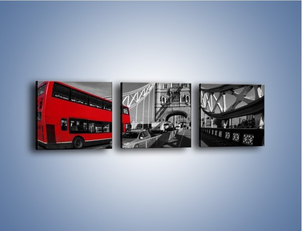 Obraz na płótnie – Tower Bridge i czerwony autobus – trzyczęściowy AM394W1