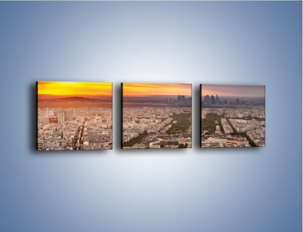 Obraz na płótnie – Zachód słońca nad Paryżem – trzyczęściowy AM420W1