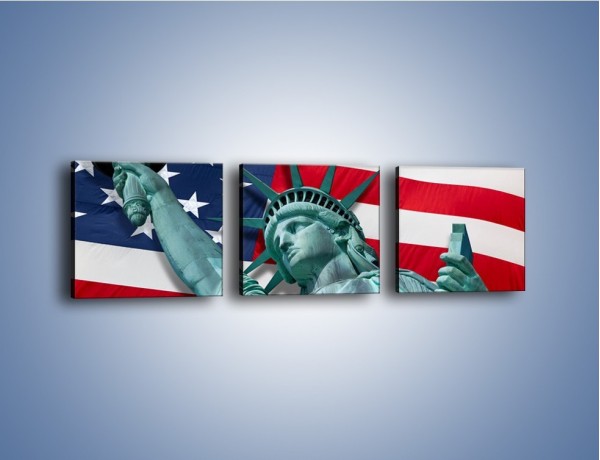 Obraz na płótnie – Statua Wolności na tle flagi USA – trzyczęściowy AM435W1