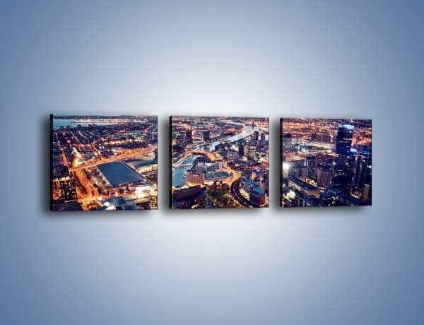 Obraz na płótnie – Panorama Melbourne po zmierzchu – trzyczęściowy AM470W1