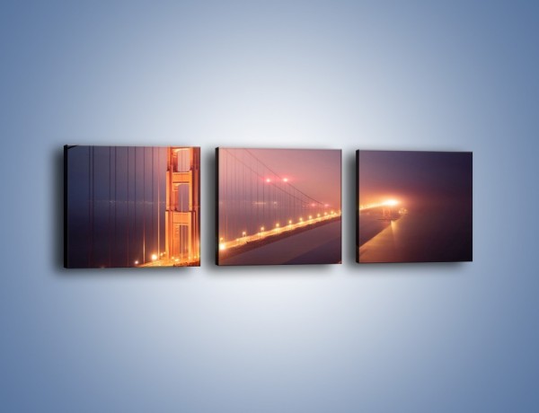 Obraz na płótnie – Most Golden Gate w nocnej mgle – trzyczęściowy AM490W1
