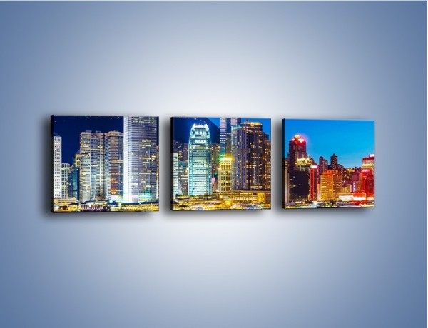 Obraz na płótnie – Oświetlone wieżowce Hong Kongu – trzyczęściowy AM498W1