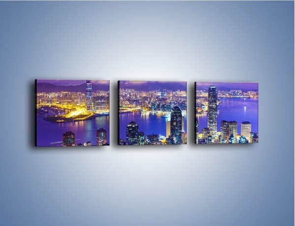 Obraz na płótnie – Wieczorna panorama Hong Kongu – trzyczęściowy AM505W1