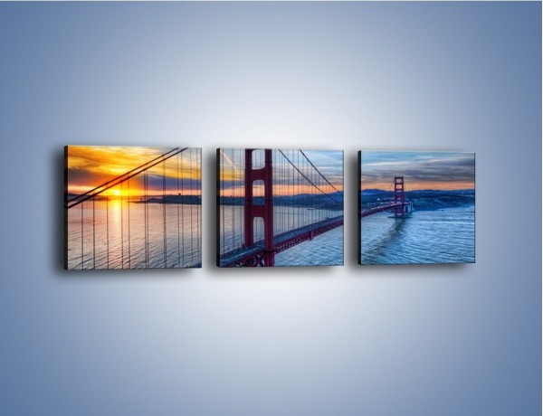 Obraz na płótnie – Wschód słońca nad mostem Golden Gate – trzyczęściowy AM539W1
