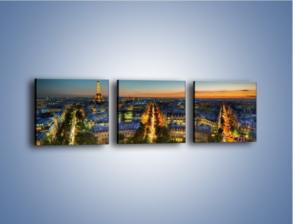 Obraz na płótnie – Rozświetlony Paryż wieczorową porą – trzyczęściowy AM549W1
