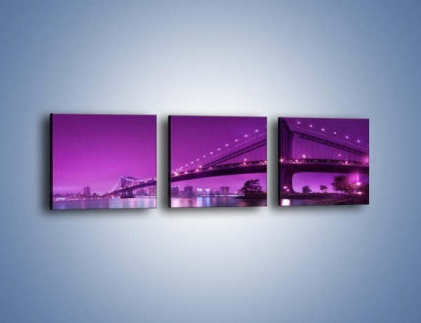 Obraz na płótnie – Manhatten Bridge w kolorze fioletu – trzyczęściowy AM619W1