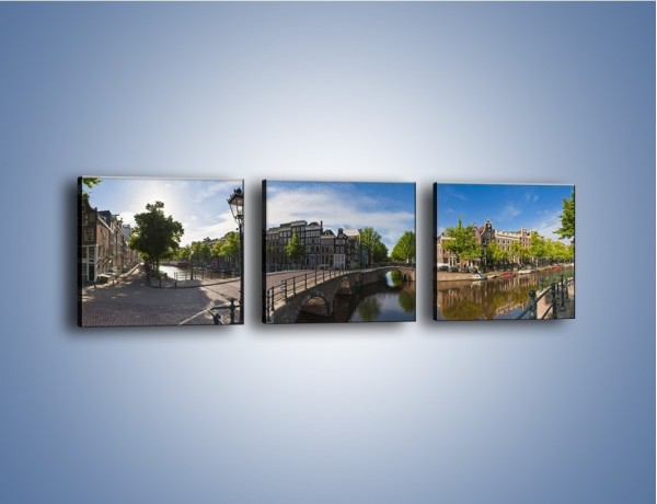 Obraz na płótnie – Panorama amsterdamskiego kanału – trzyczęściowy AM714W1