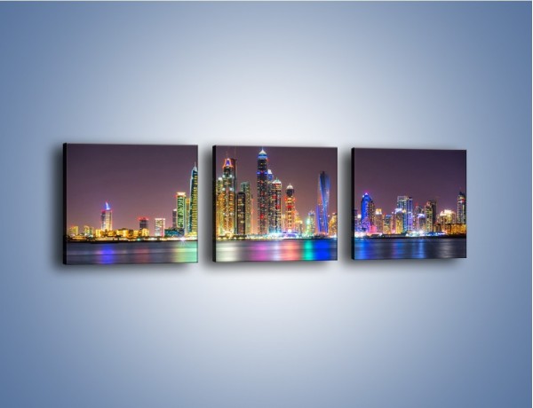Obraz na płótnie – Kolorowe drapacze chmur w Dubaju – trzyczęściowy AM724W1