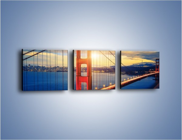 Obraz na płótnie – Zachód słońca nad Mostem Golden Gate – trzyczęściowy AM738W1