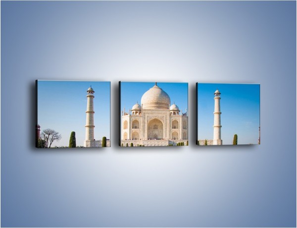 Obraz na płótnie – Taj Mahal pod błękitnym niebem – trzyczęściowy AM750W1