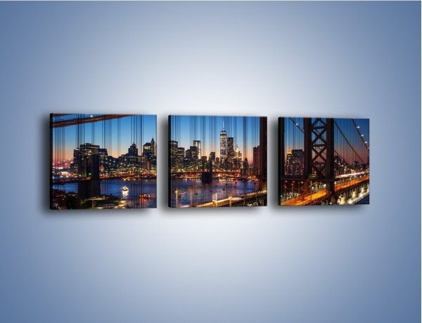 Obraz na płótnie – Nowojorskie mosty na tle Manhattanu – trzyczęściowy AM751W1