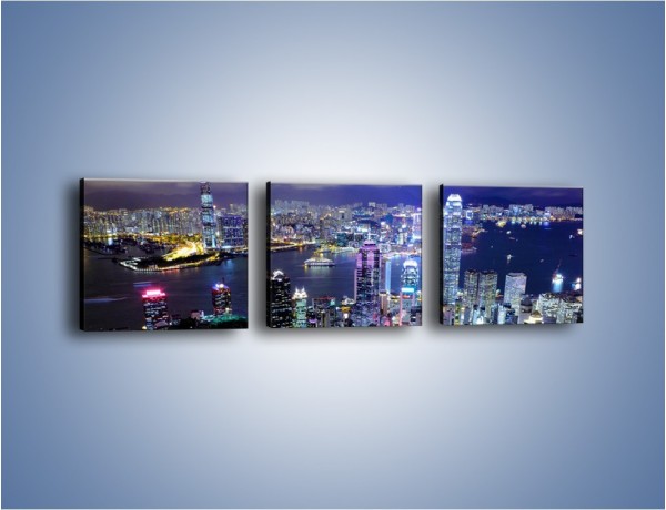 Obraz na płótnie – Nocna panorama Hong Kongu – trzyczęściowy AM772W1
