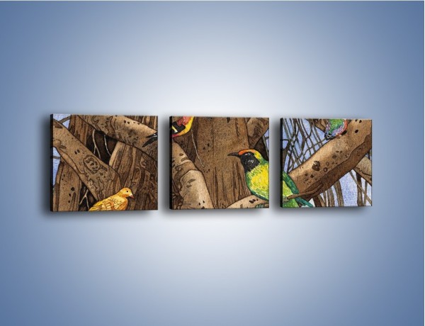 Obraz na płótnie – Mali przyjaciele na drzewie – trzyczęściowy GR050W1