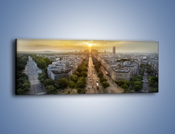 Obraz na płótnie – Zachód słońca nad Paryżem – jednoczęściowy panoramiczny AM649